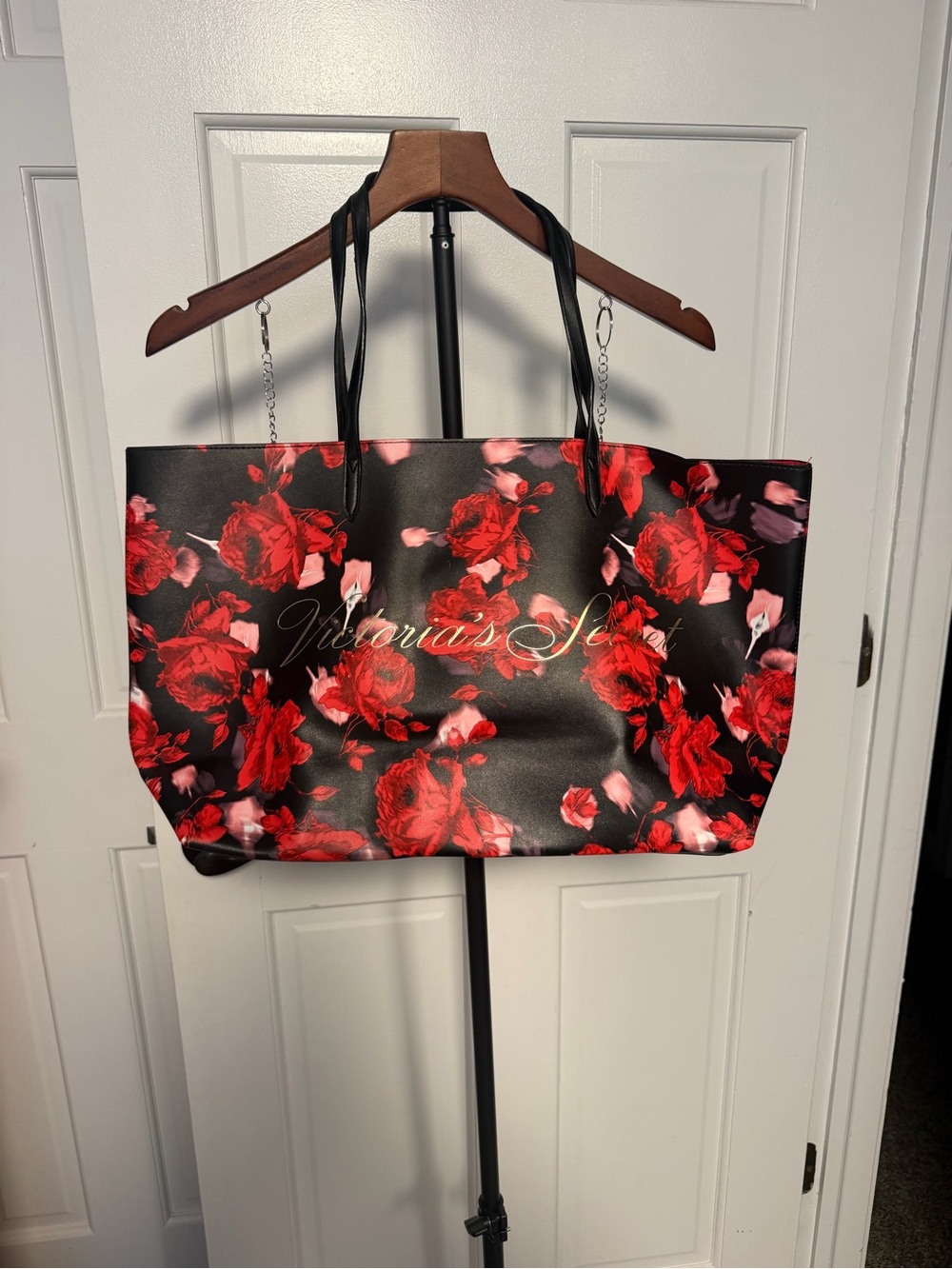 Victoria's Secret Black Tote with Red Rose Print